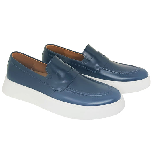 Χειροποίητα Δερμάτινα Penny Loafer Παπούτσια Μπλε 799 BLUE