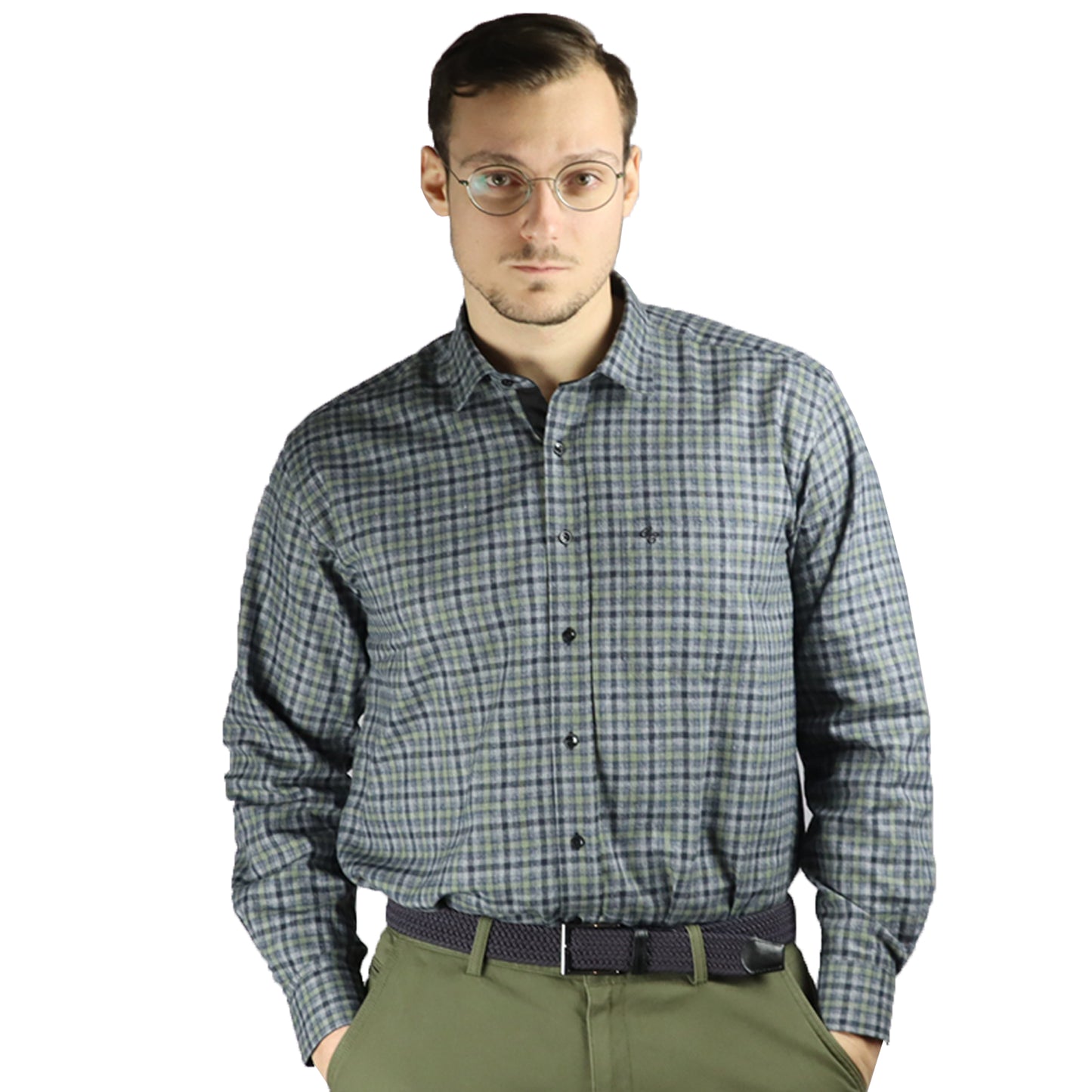 Gray-Green Plaid Shirt 1200 27A GRAY