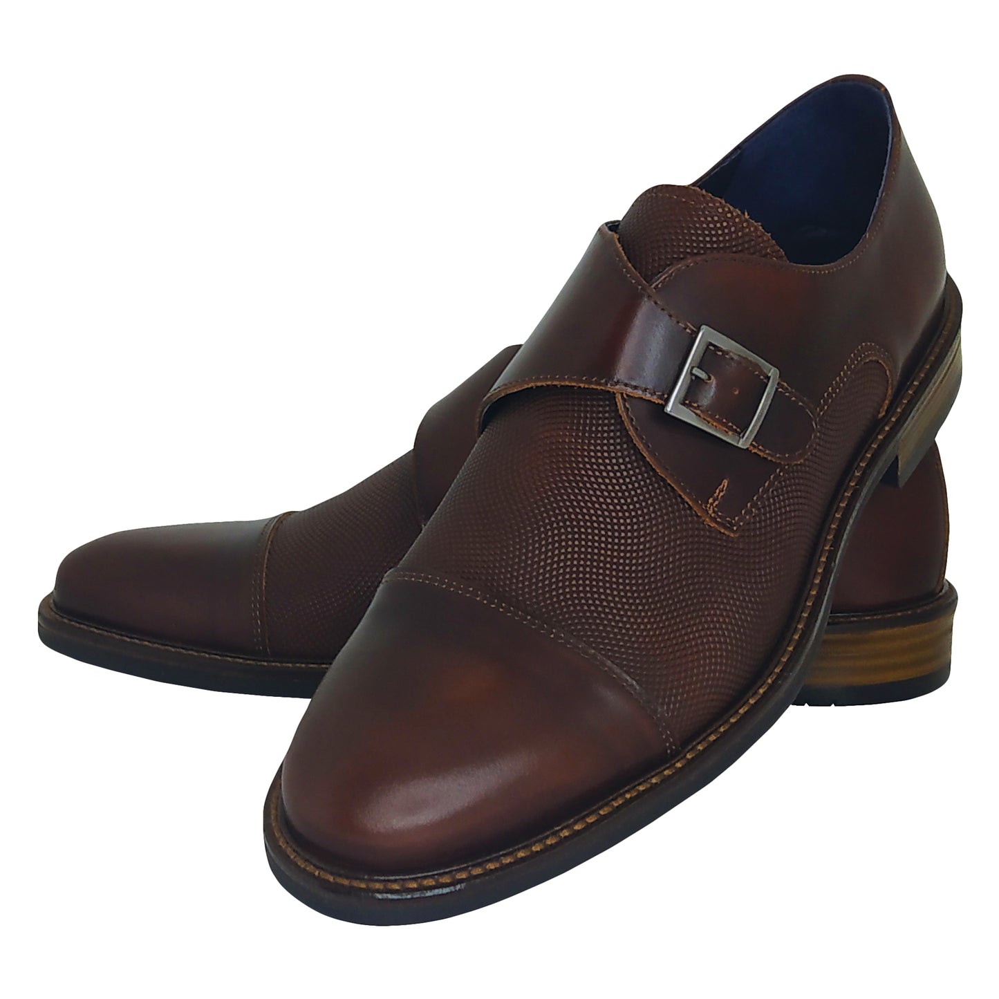 Handmade Leather Monk Straps Shoes with Brown Token 626