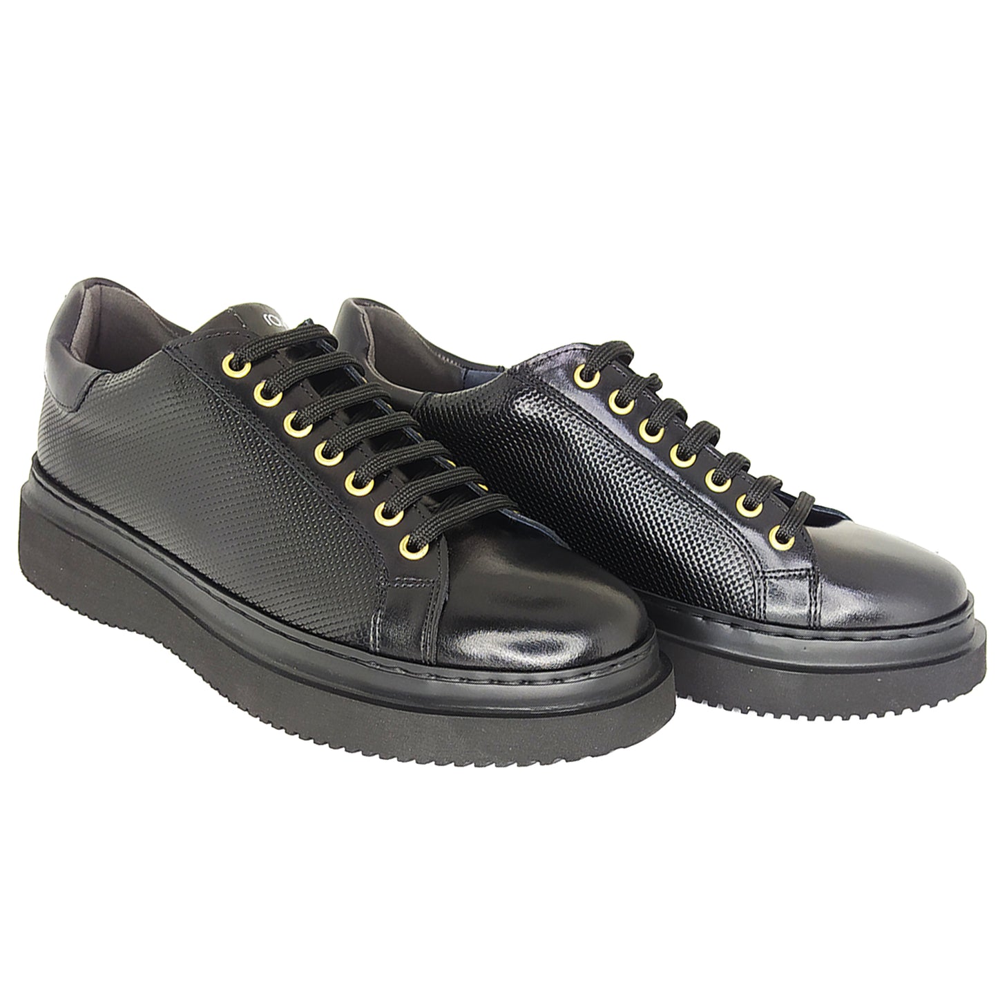 Χειροποίητα Δερμάτινα Sneakers Παπούτσια Μαύρα 823 BLACK-2