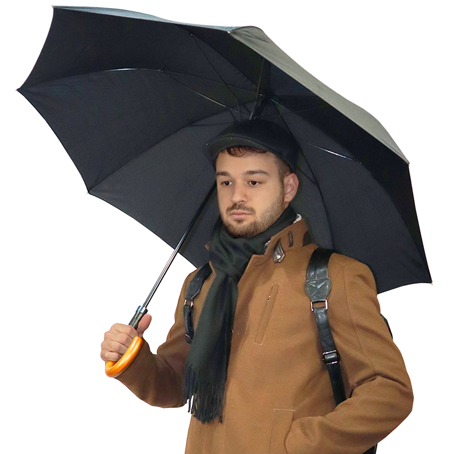 Rain Umbrella with Cane Black 96016 01